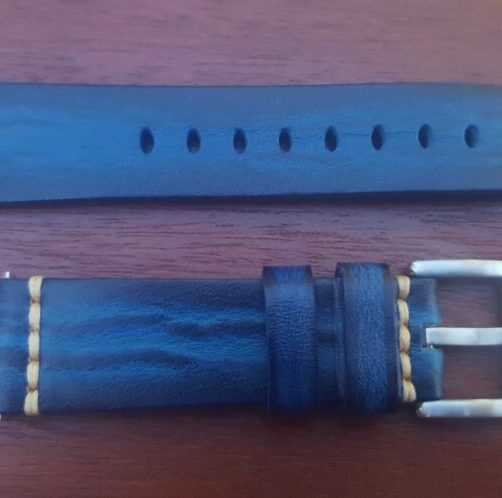 Italian calf leather watch strap blue two tone colour