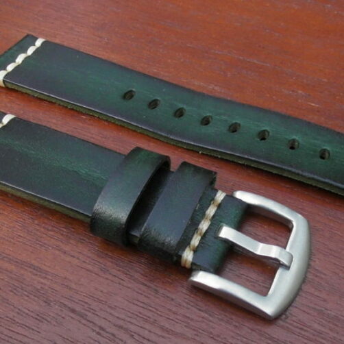 green leather watch strap silver buckle