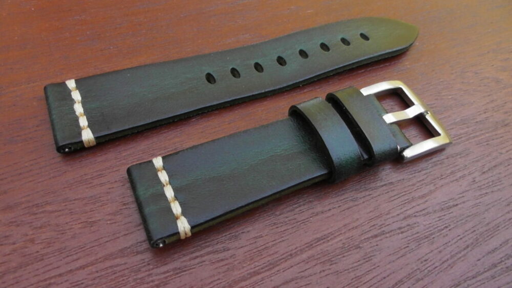 Two tone green and black leather watch strap vintage style