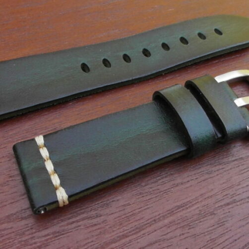 Two tone green and black leather watch strap vintage style