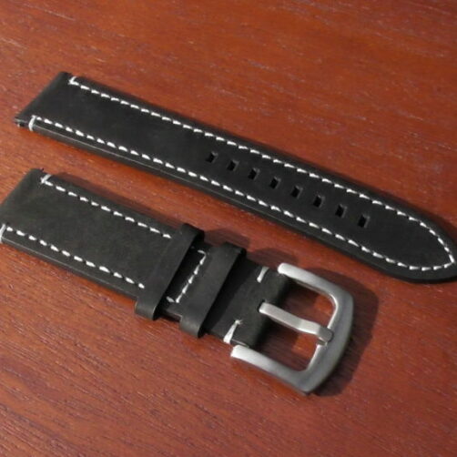 mapleton black leather strap white stitching silver buckle