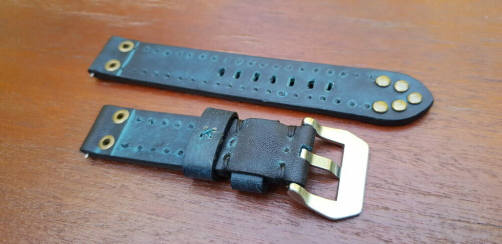 Pilot Rivet Blue Leather Rear of watch strap