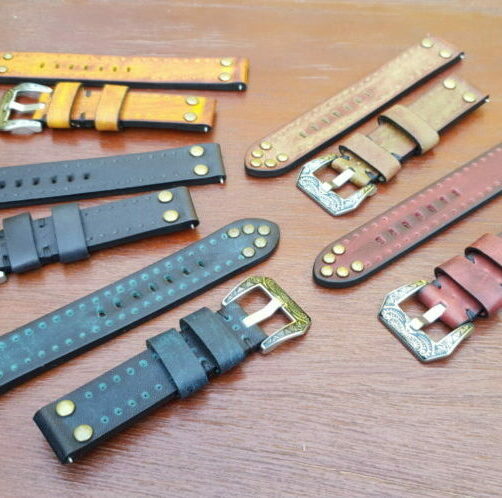 pilot rivet leather vintage style watch straps all colours