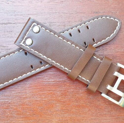 Pilot Rivet Brown Leather Watch Strap