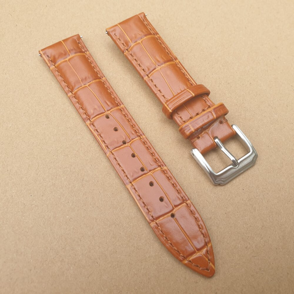 alligator pattern tan leather watch strap