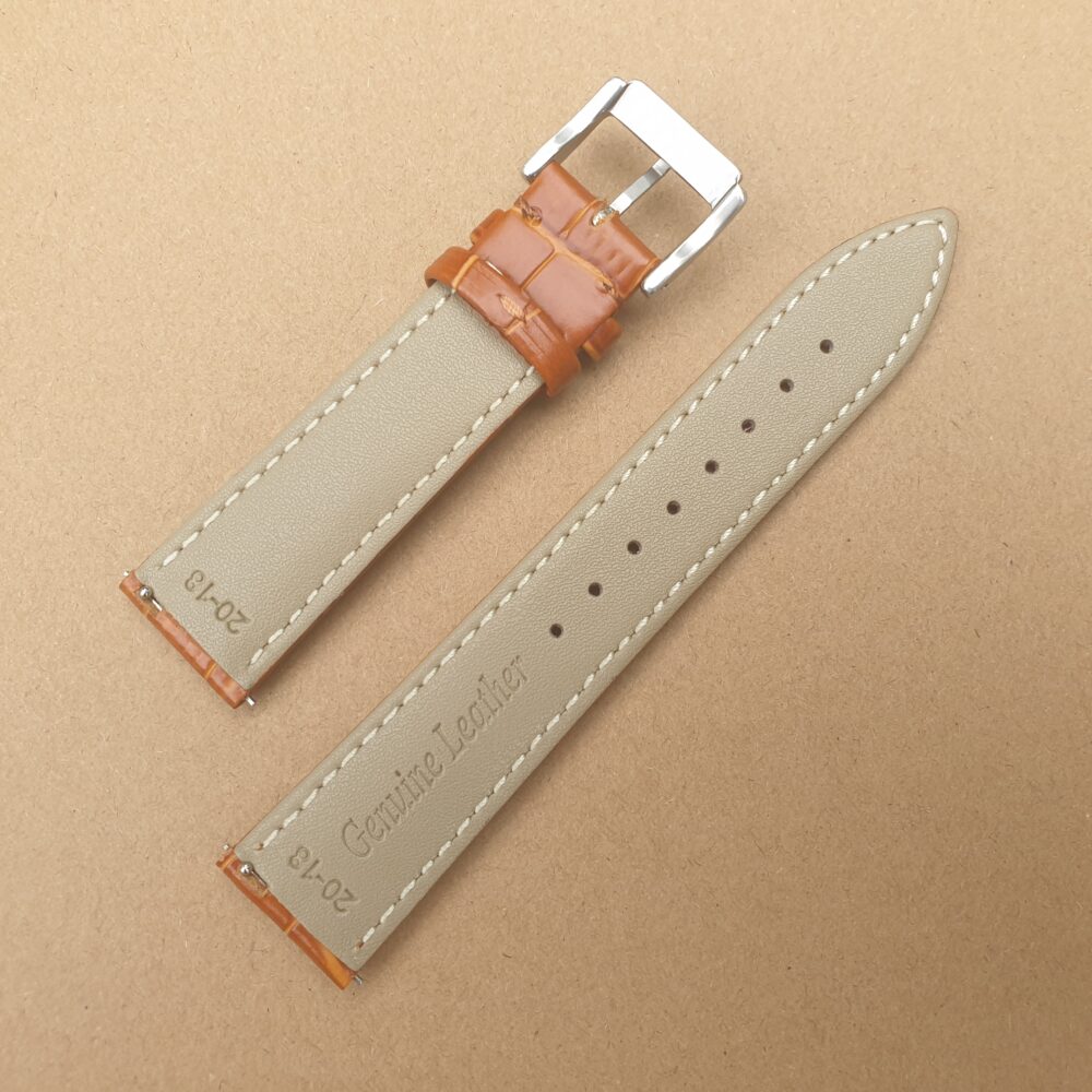 Coolum Tan Underside of leather watch strap showing quick release spring bars