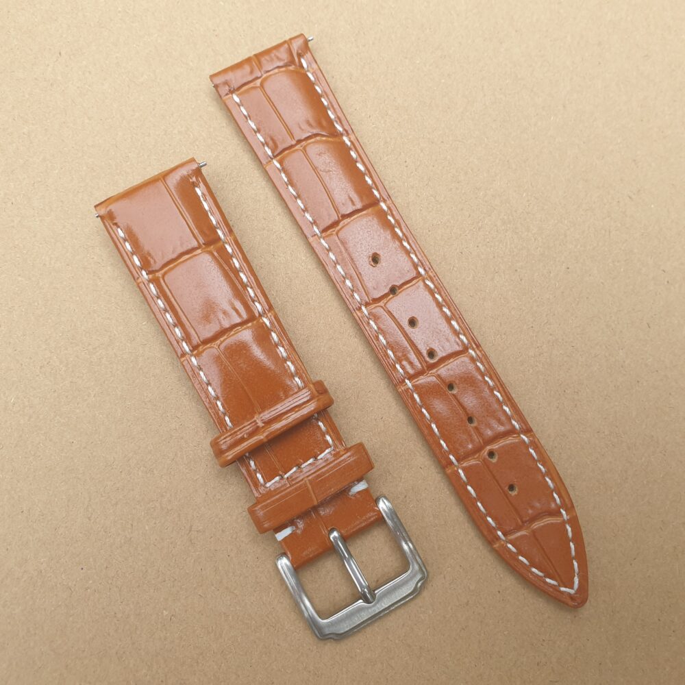 Coolum Tan White Stitching leather watch strap with white edge stitching