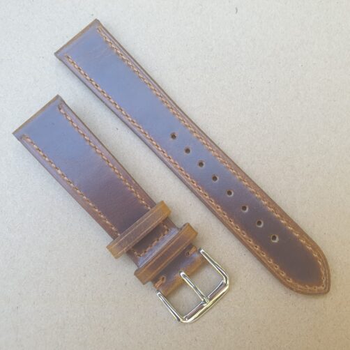 Eudlo lvintage leather watch strap light brown with lighter brown edge stitching