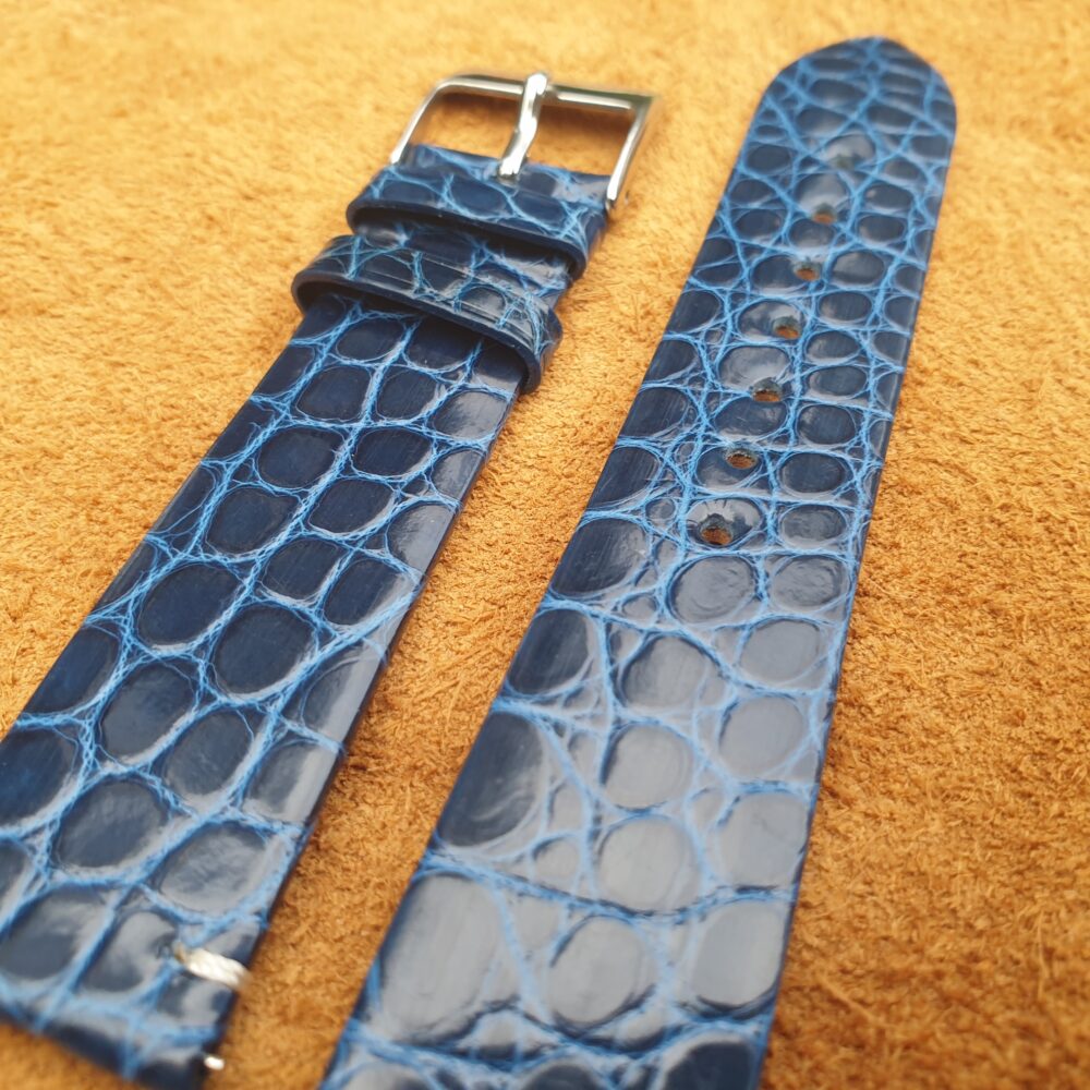 crocodile skin watch strap thin blue