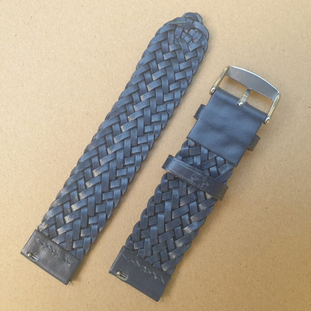 underside of braided leather watch strap